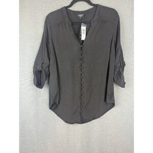 Torrid Shirt Women's 00 Black‎ Harper Roll Tab Sleeve Lightweight Popover Blouse
